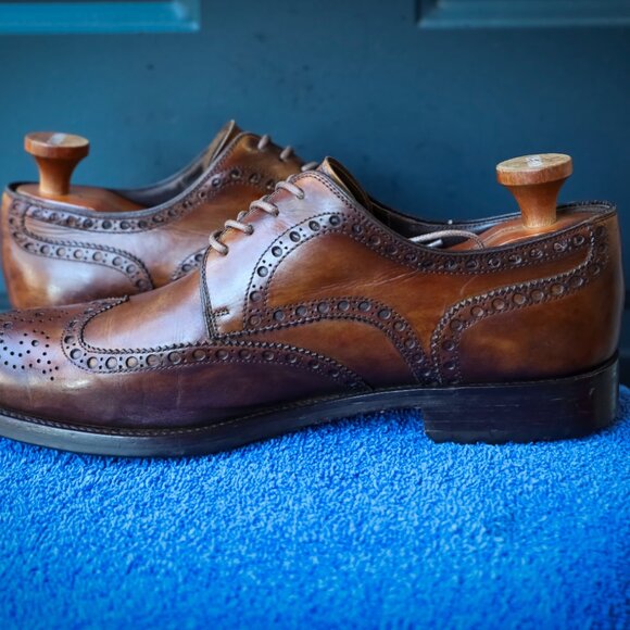 SALE - Magnanni 10.5-M Brown Burnished Wingtip Mens Dress Shoes - Picture 10 of 14